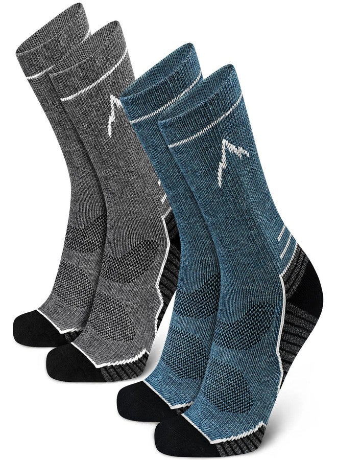 SIXDAYSOX Mens Merino Wool Hiking Socks, 2 Pack Light Weight Cushioned Crew Socks for Outdoor Trekking Cycling Size 8-12 (Blue+Dark Grey) - Image 1